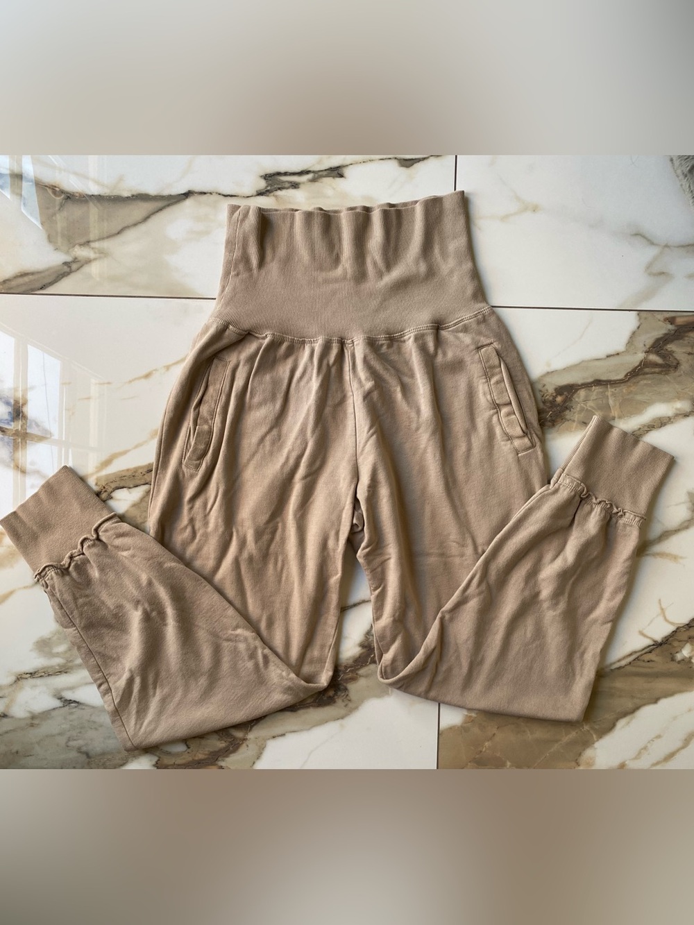 Young Fabulous & Broke Tan/Taupe Jogger Sweatpants W/Rollover Waist - Size L